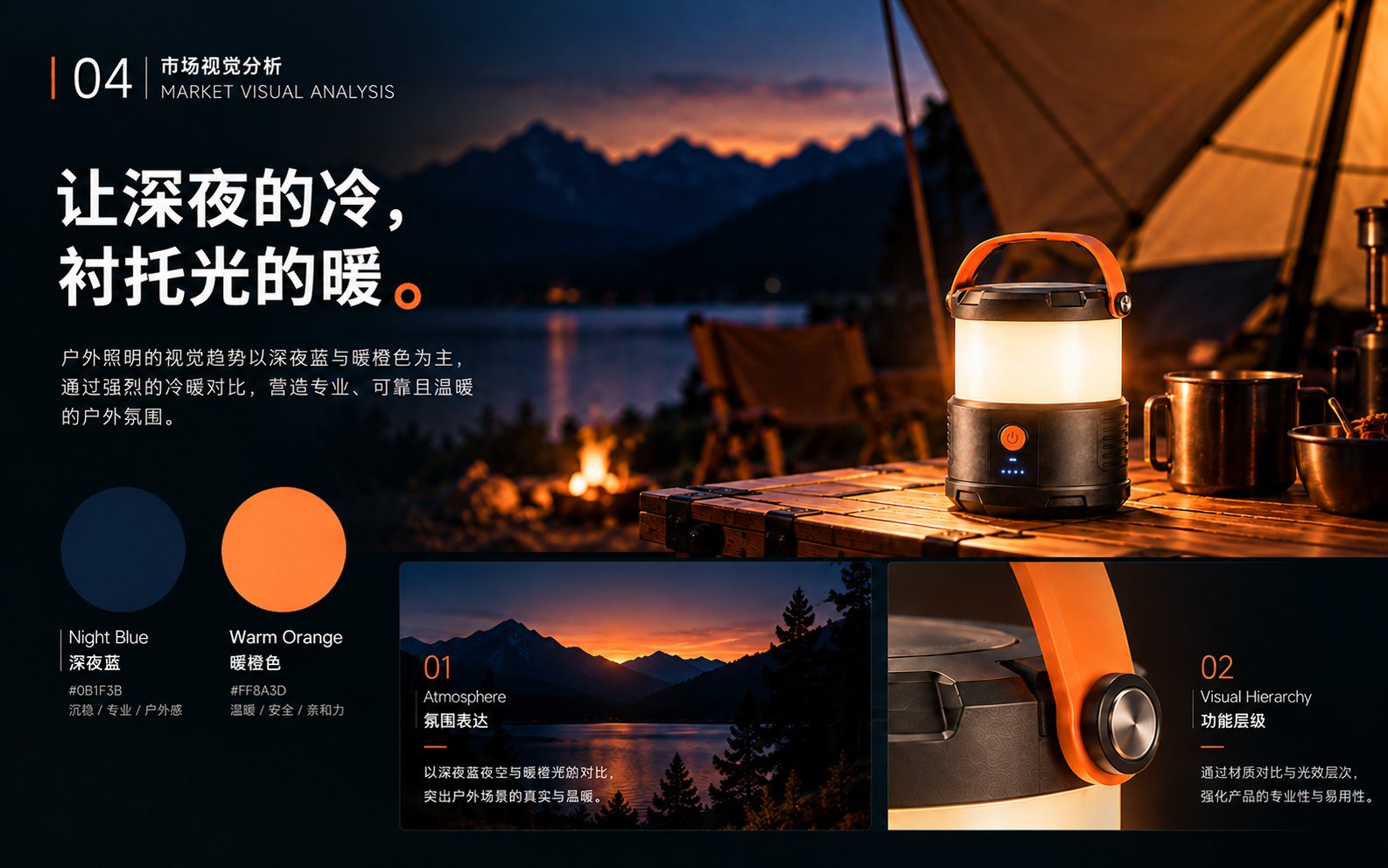 可充电露营灯 · 市场视觉分析,完整品牌案例视觉板